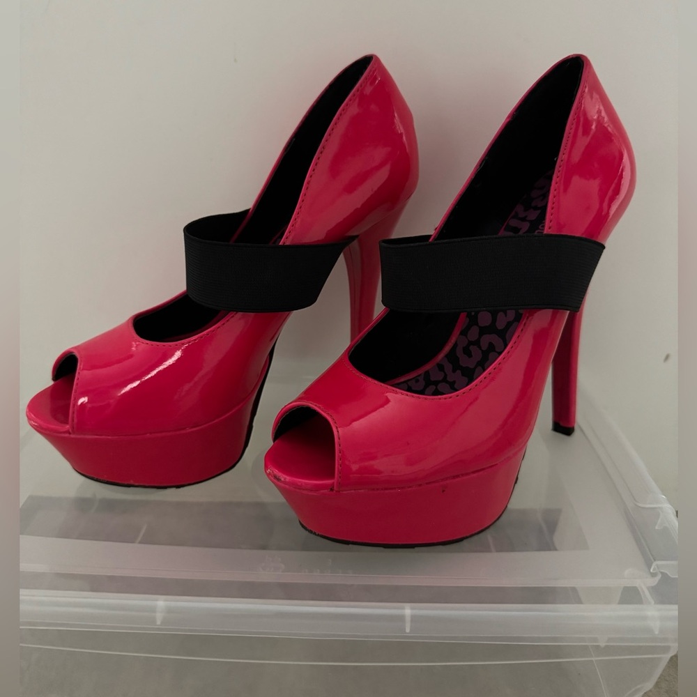 Buy 1 get 1 FREE 
Dollhouse Vibrant Pink Platform Heels - Picture 2 of 7